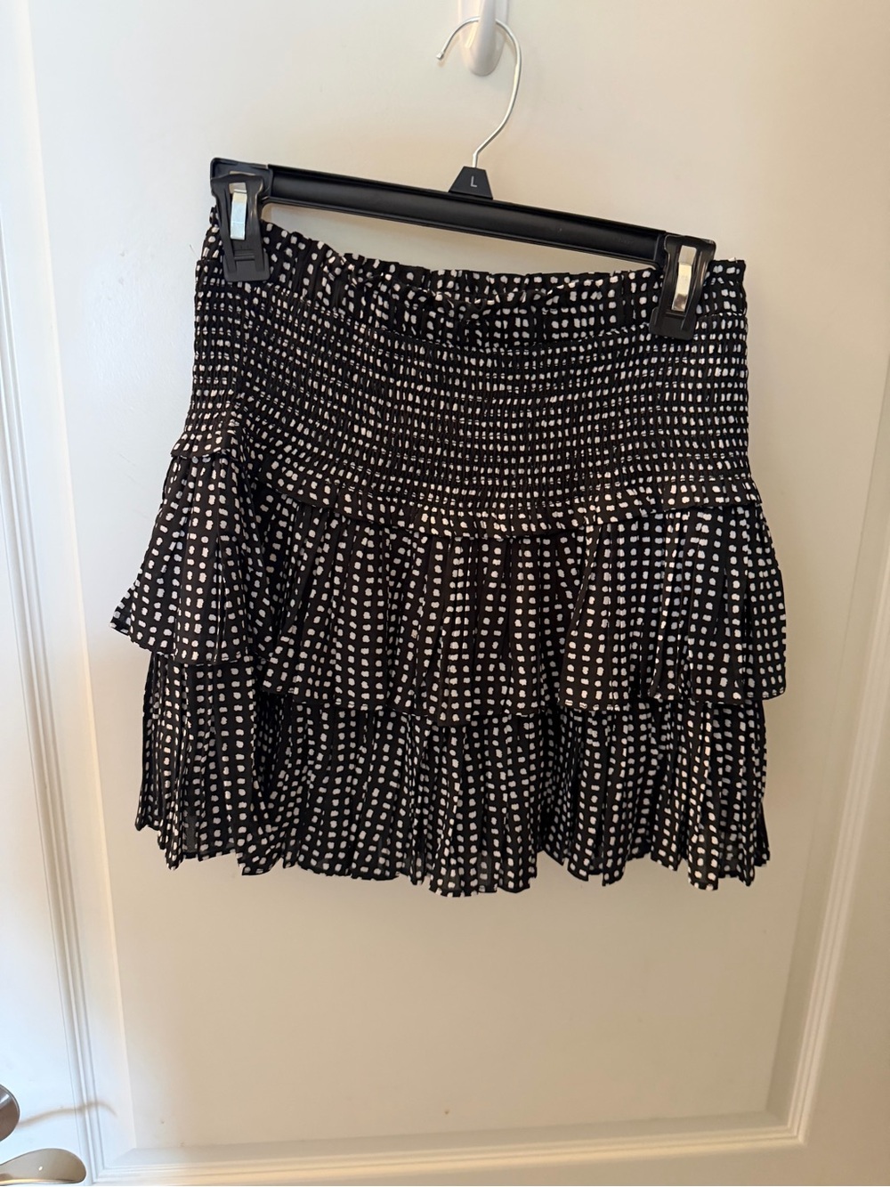 Black and White Polka Tiered Mini Skirt with Smocked Waistband